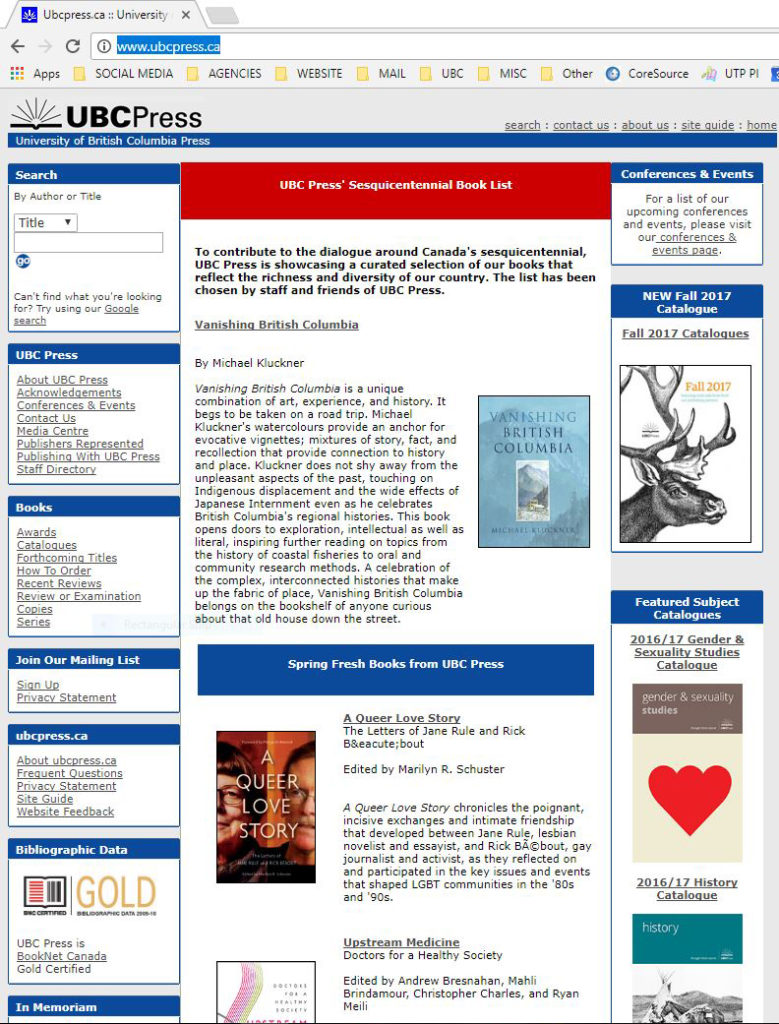 Screenshot of old UBC Press website
