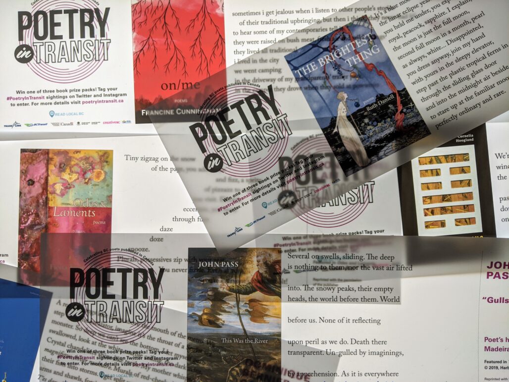 A collage featuring the 2020/21 Poetry in Transit bus cards